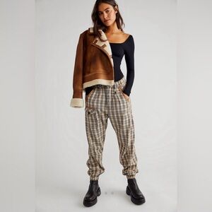 Free People Backstreet Plaid Women's Pants Sand Combo Size XS